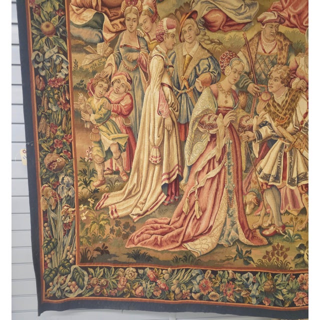 A 17th Century Large Flemish Tapestry with Multiple Baroque Royalty Scenes. Measures 80 inches in width and 79" in height.