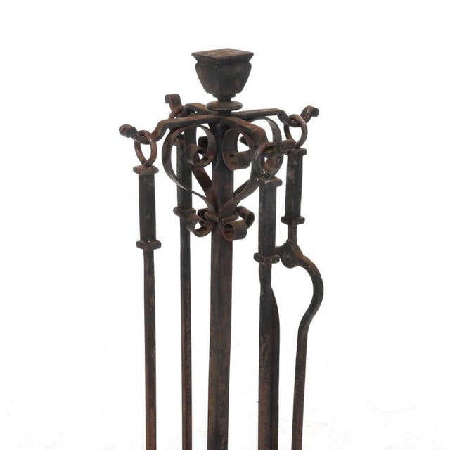 Antique Samuel Yellin School Arts & Crafts Wrought Iron Fireplace Tool Set C1920 For Sale - Image 4 of 10