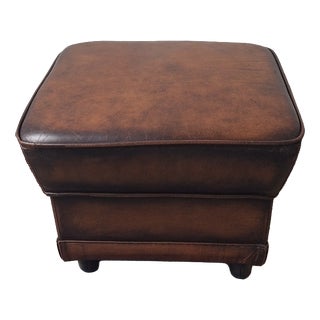 Vintage Ottoman in Chestnut Brown Leather For Sale