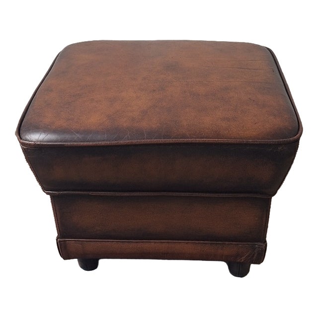 Vintage Ottoman in Chestnut Brown Leather For Sale
