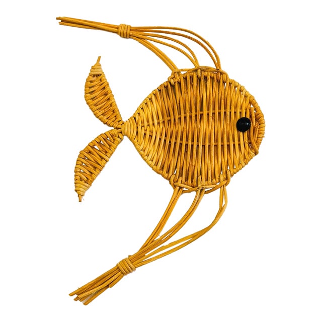 Vintage Wicker Fish Wall Hanging For Sale