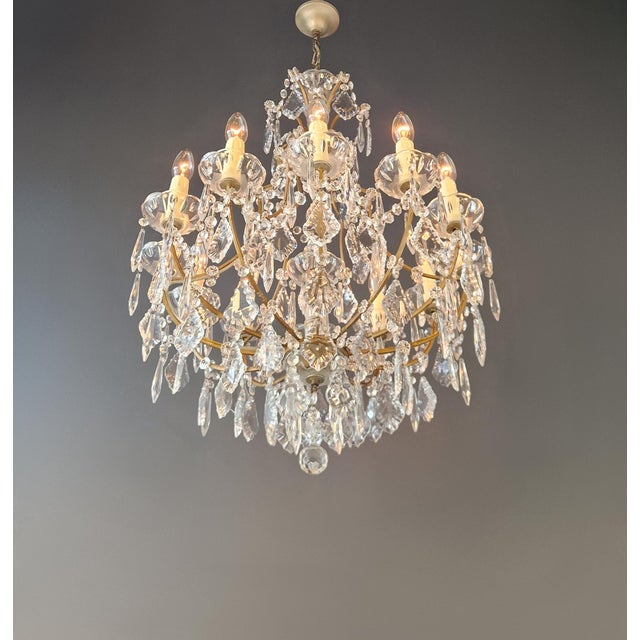 Brass Antique Elegant French-Italian Crystal Chandelier Louis XVI Style Restored For Sale - Image 8 of 15