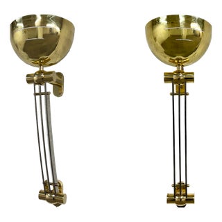Large Art Deco Style Custom-Made Partially Chrome-Plated Wall Lamps in Brass, France, 1950s, Set of 2 For Sale