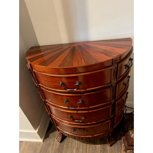 Mid-Century Modern Vintage Demilune Sunburst Inlay Console Dresser With 12 Drawers and Carved Claw Feet For Sale - Image 3 of 6