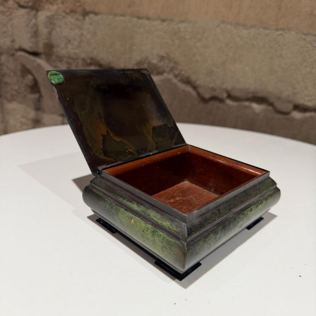 T K Bronze Denmark Bronze Cigarette Box Art Deco or Art Nouveau Verdigris For Sale - Image 9 of 11