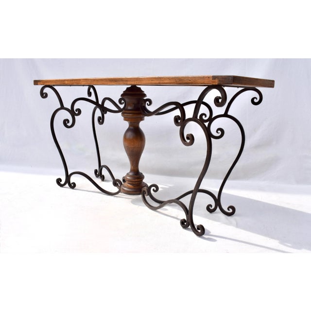 Spanish Spanish Colonial Console Table, Forged Iron & Oak, Italy, 1990s For Sale - Image 3 of 11
