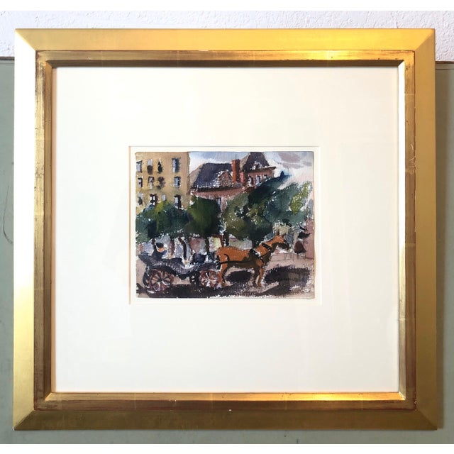 Samuel Grunvald, 1940's American WPA Modernist New York Watercolor Painting 59th st Central Park, c.1940s For Sale In Miami - Image 6 of 6