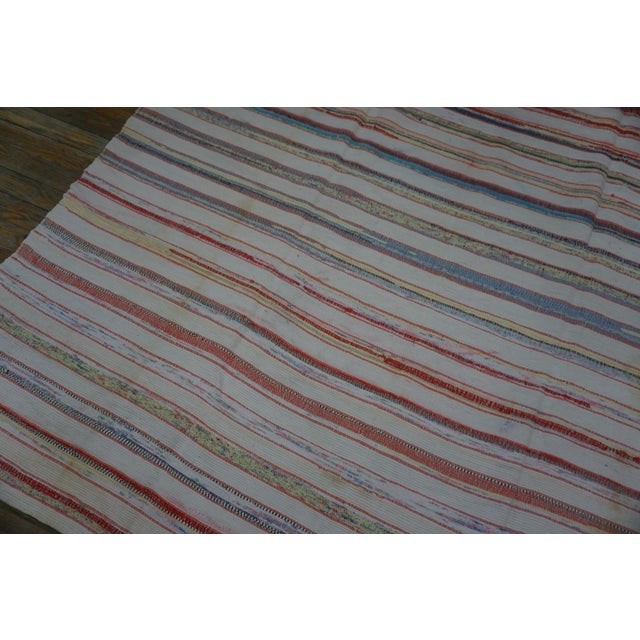 1930s Multicolor Stripe Folk Art Antique American Rag Rug 5'5" X 5'5" Flatweave Cotton Carpet For Sale - Image 4 of 6