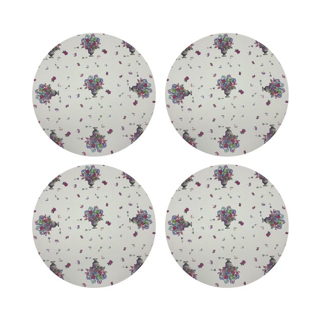 Pistils Small Bouquet Vegan Leather Round Pebble Placemat, Set of 4 For Sale - Image 4 of 5