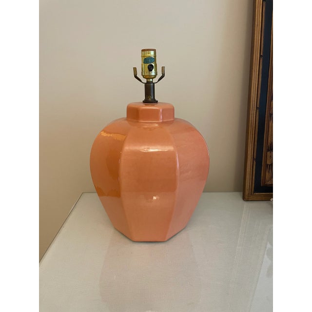 Late 20th Century Salmon Colored Ceramic Lamp For Sale In Charleston - Image 6 of 6