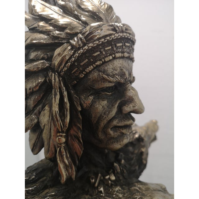 Indian Chief Statue in Brass & Wood, 1970s For Sale - Image 12 of 18