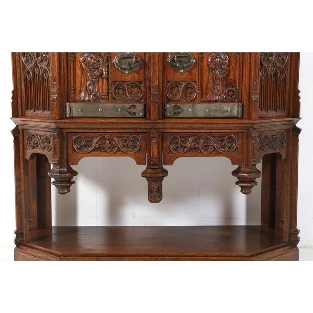 Brown Gothic Revival Oak Credenza, 1930s For Sale - Image 8 of 11
