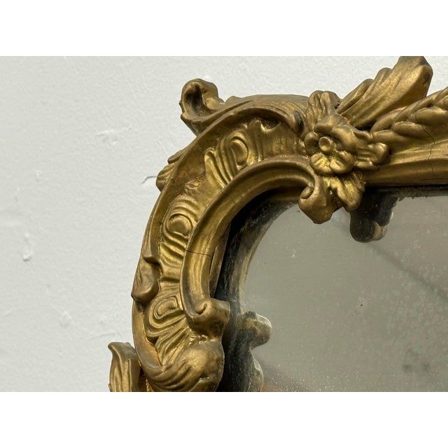 Glass Louis XV Style Gilt + Patina Mirror, Antique For Sale - Image 7 of 12