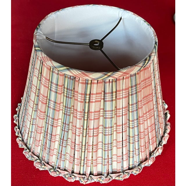 Vintage Hand Made Lamp Shade in Cotton Plaid With Ruffled Trim For Sale - Image 10 of 10