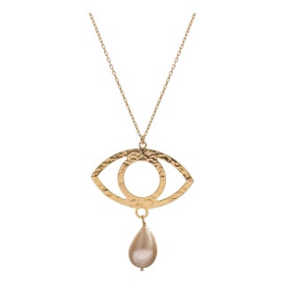 Cleopatra’s Guardian Eye Pearl Gold Necklace For Sale