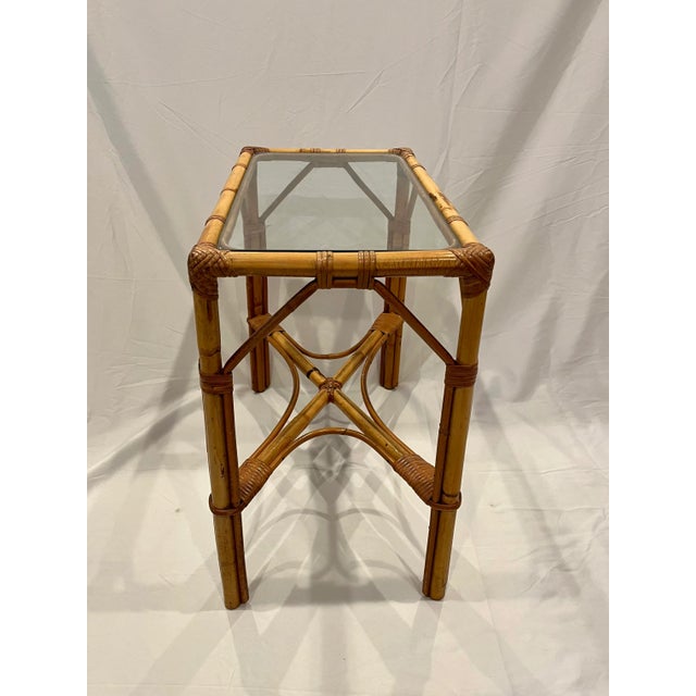 Tan Mid Century Hollywood Regency Rattan Side Table For Sale - Image 8 of 9