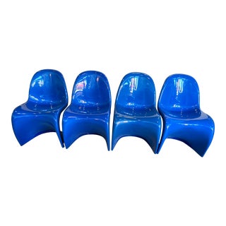 Set of 4 Verner Panton Chairs for Herman Miller in Blue Dated 1974 For Sale