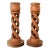 Pair of Hand Carved Wood Open Barely Twist Candlesticks For Sale