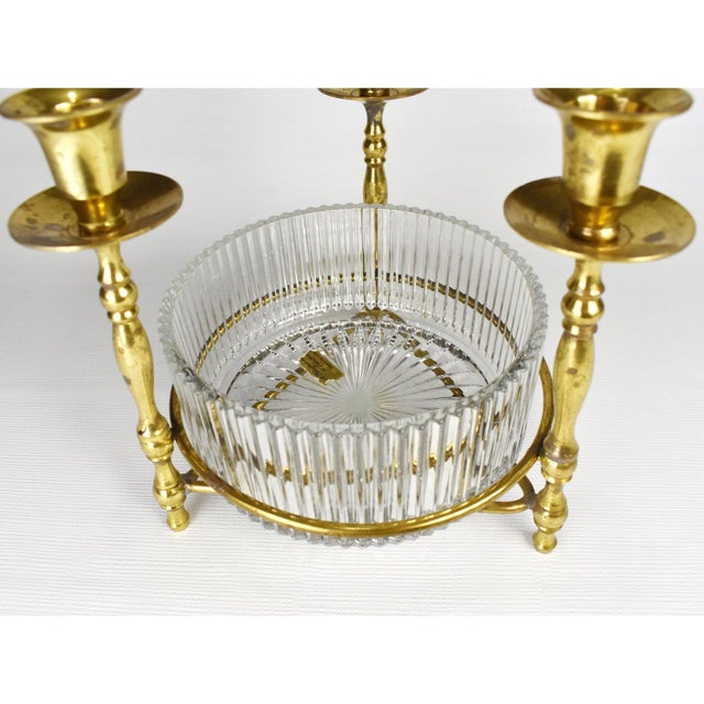 Mid-Century Modern Vintage Teleflora Brass Trio Candle Holder With Bowl Centerpiece For Sale - Image 3 of 5