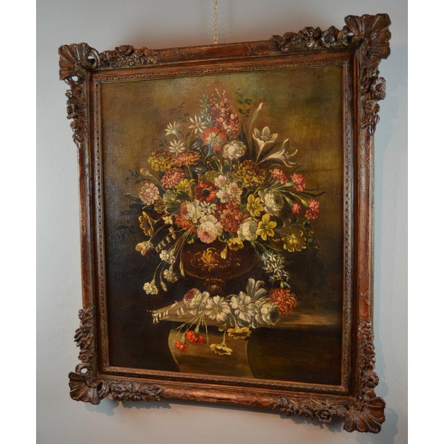 Mid 19th Century Scuola Toscana, Still Life with Flowers, 1860, Oil on Canvas For Sale - Image 5 of 8