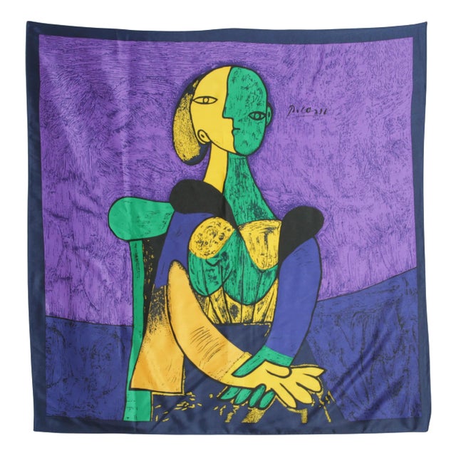 Vintage French Scarf after Pablo Picasso Cubist Portrait of "Femme Assise 1980s For Sale