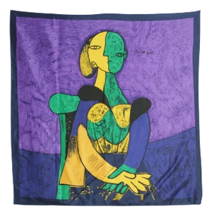 Vintage French Scarf after Pablo Picasso Cubist Portrait of "Femme Assise 1980s