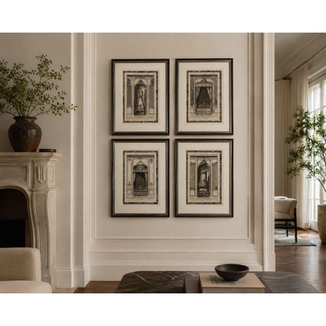 Neoclassical, Four Architectural Drawings of French Interiors, Framed and Matted, 20th c. Set of four architectural...