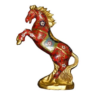 Late 19th Century Cloisonné Enamel Horse Statue, Gilt Bronze Figure, 3kg For Sale