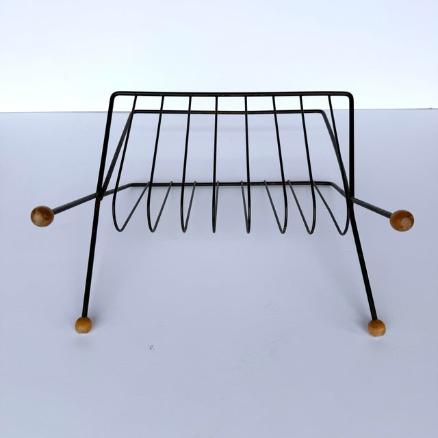 Tony Paul Magazine Rack Wrought Iron Wood Ball Feet For Sale - Image 11 of 12
