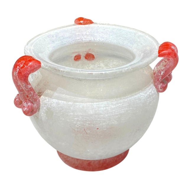 Murano Art Glass Bowl "Scavo" Italian Seguso White Red Vase Planter Decor For Sale In San Francisco - Image 6 of 12
