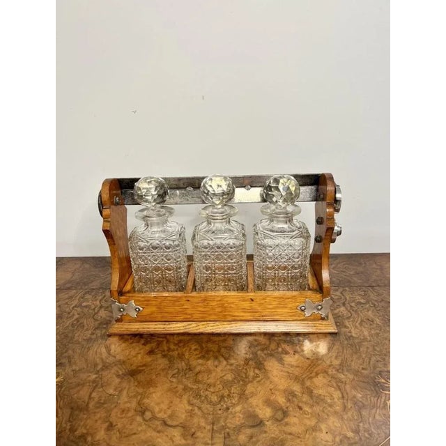 Antique Edwardian Oak Tantulus, 1900s, Set of 4 For Sale - Image 3 of 5