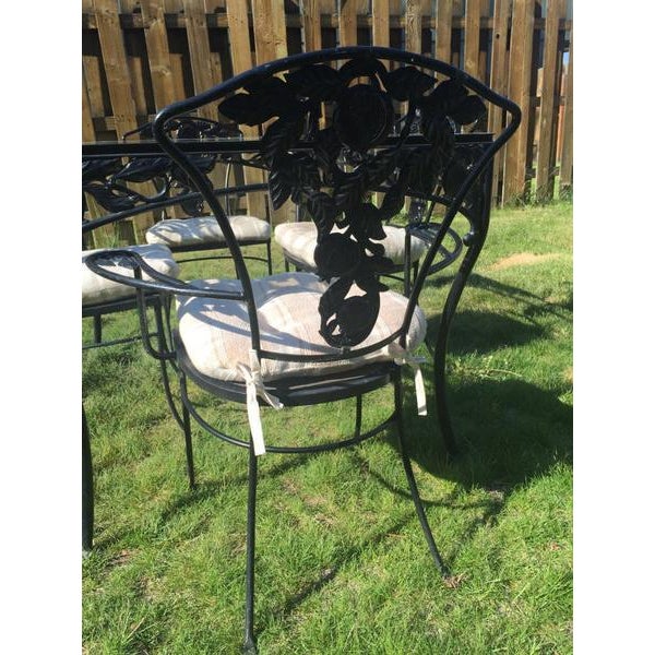 Vintage Woodard Wrought Iron Patio Set Pomegranate Pattern Table & 4