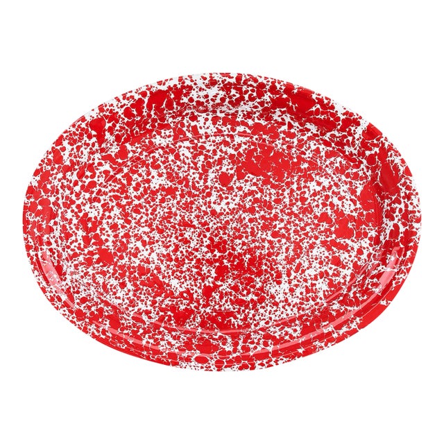 Crow Canyon Home Splatterware, Oval Platter in Red & White For Sale
