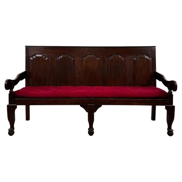 18th Century English Carved Oak Settle with Upholstered Seat For Sale - Image 16 of 16