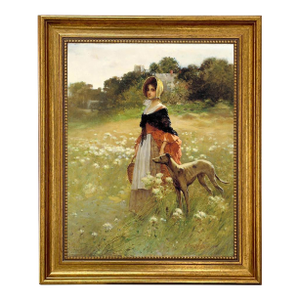 Young Girl With Greyhound Framed 11x14" Reproduction Print on Canvas