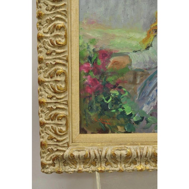 Mid 20th Century Zaza Meuli (B. 1892) Oil on Canvas Impressionist Painting Girl in Hat Orange Bow For Sale In Philadelphia - Image 6 of 12