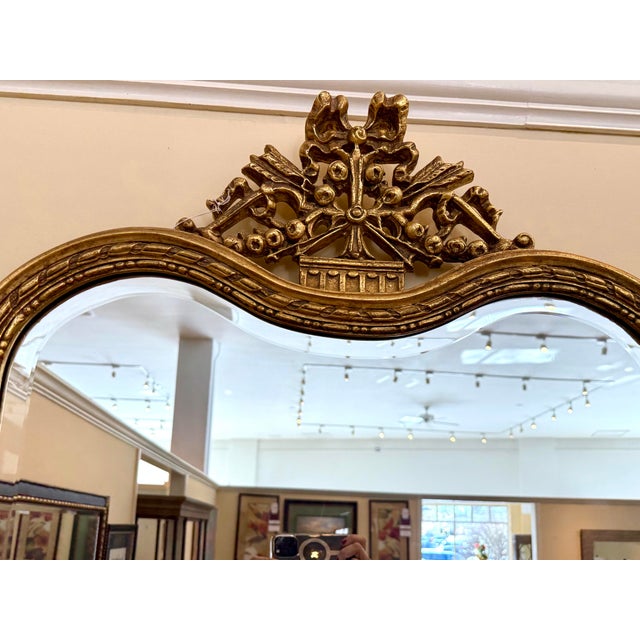 French Neoclassical Giltwood Wall Mirror With Carved Ornate Crest For Sale - Image 4 of 5