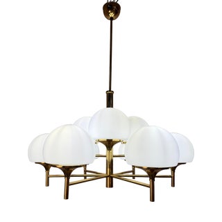 Type 2645 9-Light Chandelier in Brass and Opal Glass from Aloys Fischer Sundern For Sale