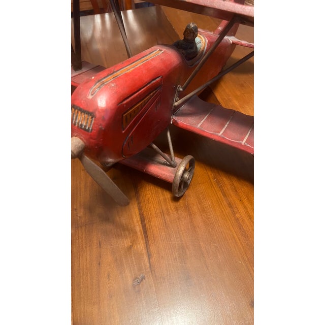 Wood Early 1900‘s Wooden “Red Baron” Toy Bi-Plane Airplane, Collector’s Item. For Sale - Image 7 of 7