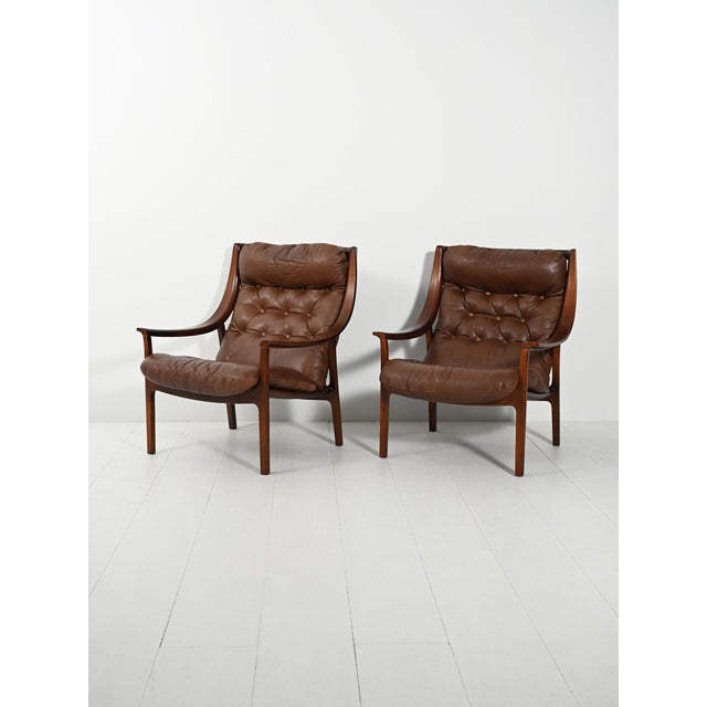 Danish Armchairs in Brown Leather from JM Birking, 1960s, Set of 2 For Sale - Image 3 of 16