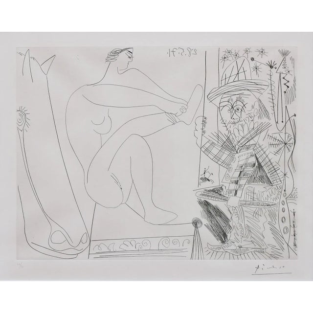 1971 Modern Cubist Contour Line Etching of a Dressing Circus Ballerina Edition 42/50 by Pablo Picasso For Sale In Houston - Image 6 of 13