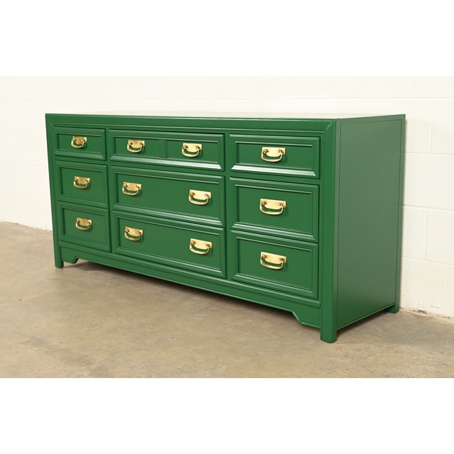Mid-Century Modern Thomasville Mid-Century Hollywood Regency Green Lacquered Dresser or Credenza | Newly Refinished For Sale - Image 3 of 13
