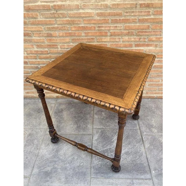Mid-Century Carved Square Walnut Side Table in the Louis Philippe Style For Sale - Image 4 of 12