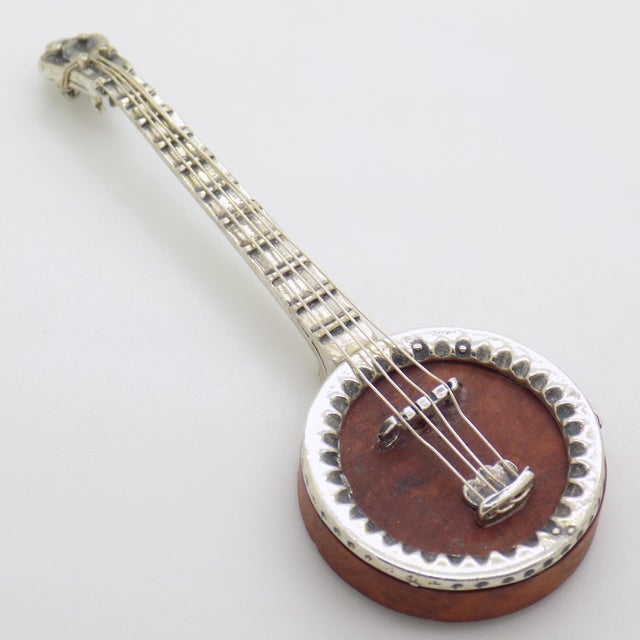 Vintage Italian Handmade Sterling Silver and Wood Mandolin Figurine, 1980s For Sale - Image 4 of 10