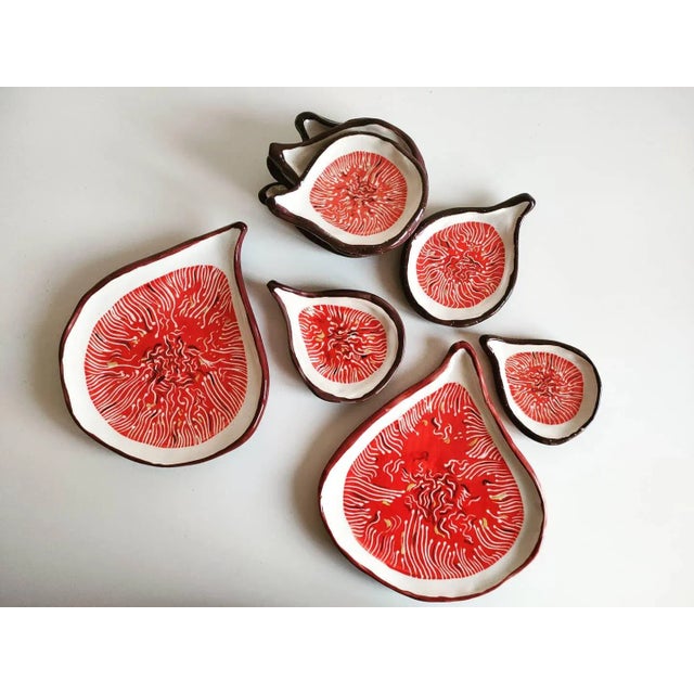 Ceramic Fruit Collection Violet and Green Fig Plates in by Federica Massimi, Set of 4 For Sale - Image 7 of 9