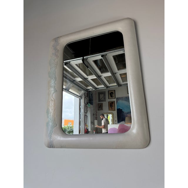 1980's Lee Reynolds Postmodern Minimalist Composite Wall Mirror For Sale In Miami - Image 6 of 13
