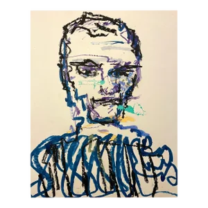 Stanley Boxer, Stanley Boxer Mixed Media Abstract Expressionist Portrait Painting on Paper, 1987