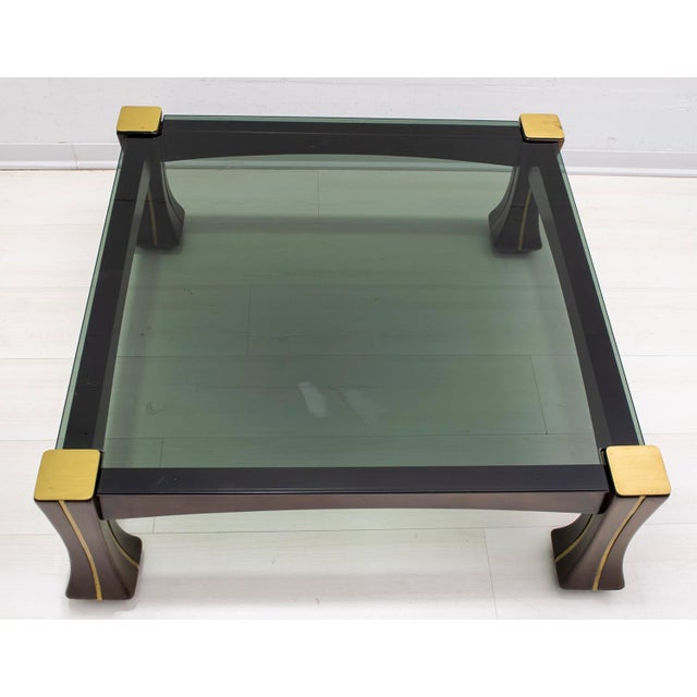 Mid-Century Modern Italian Walnut and Brass Coffee Table, 1970s For Sale - Image 4 of 10