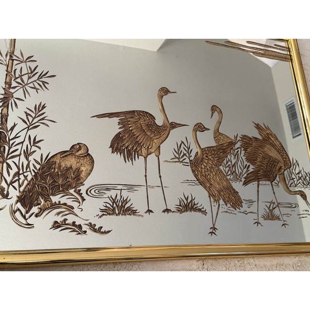Vintage 1980s Sharon Concept by Reliable Mfg. Co. Gold Etched Crane & Bamboo Wall Mirror — Chinoiserie Style For Sale - Image 9 of 12