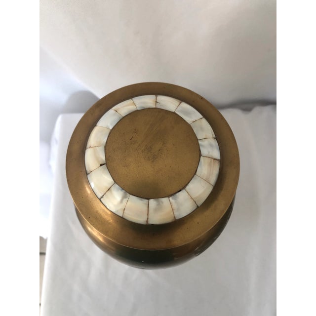 Chinoiserie Vintage Handcrafted Brass and Mother of Pearl Inlay Urn For Sale - Image 3 of 7